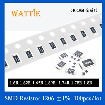 SMD резистор 1206 1% 1.6R 1.62R 1.65R 1.69R 1.74R 1.78R 1.8R 100PCS / партида чип резистори 1 / 4W 3.2mm * 1.6mm