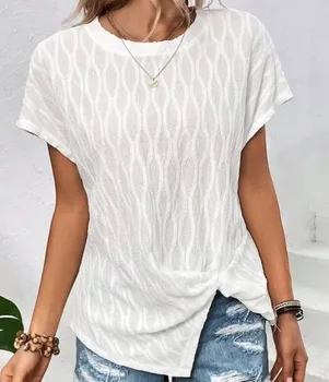 Summer Thread Fashion Solid Blouses Women Elegant Office T-Shirts Holiday Casual Loose O Neck Short Sleeve Tops Blusas Mujer