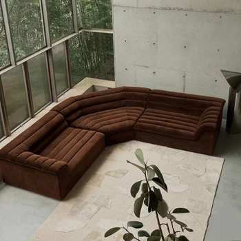 T модул диван кафяв кръгова дъга кадифе плат изкуство диван