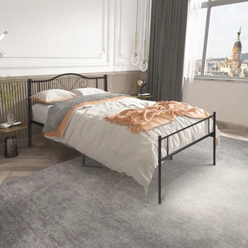 Twin размер единична метална рамка за легло в черен цвят за възрастни и деца, използвани в спалня общежитие w / голямо пространство за съхранение под леглото