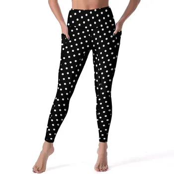 White Polka Dots Йога панталони Секси черен ретро печат Персонализиран клин Push Up Gym Leggins Дамски естетически еластични спортни чорапогащи