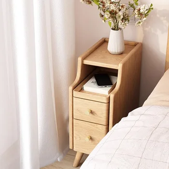 Wood минималистичен нощно шкафче Nordic тесни копчета чекмеджета ъгъл нощна маса малко пространство muebles para el hogar спалня мебели