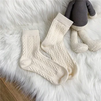 Wool Fried Dough Twists среден маркуч, есен и зима дамски чорапи купчина чорапи вълна дълга тръба удебелени топли памучни чорапи