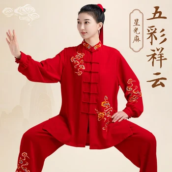 Wudang Tai Chi рокля женски висок клас конкуренция изпълнение тай чи обучение рокля пролет и есен бродерия червено облекло