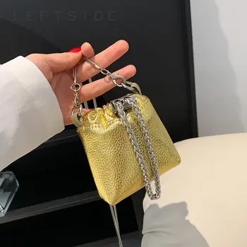 Y2k Super Mini Chain PU кожено червило Crossbody чанти за жени 2023 Нови луксозни златни сребърни модни телефонни чанти и портмонета