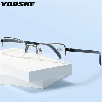 YOOSKE Метални очила за четене с половин рамка Мъжки бизнес Анти синя светлина рецепта Пресбиопични очила Дамски диоптър +1.25