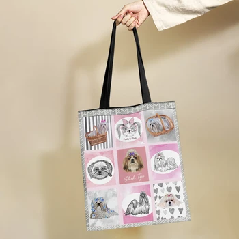 Yikeluo Прекрасен Shih Tzu Дами Еко пазарска чанта Голям капацитет пазарска чанта Куче любовник подарък чанта Commuter мъкна случайни чанта момиче