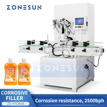 ZONESUN Автоматична корозивна машина за пълнене Каустик течен дезинфектант Кухненски почистващ препарат Пестициди Bleach Packaging ZS-YTCR4A