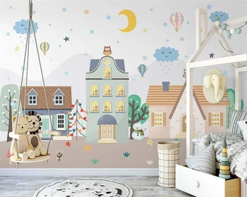 beibehang Персонализирайте papel de parede нов скандинавски ръчно рисуван цвят малка къща проста детска стая фон тапет