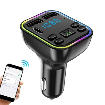 Безжичен автомобилен предавател Цветни светлини 5.0 Радио адаптер Двойно USB зарядно устройство Хендсфри повикване FM предавател за кола MP3 плейър