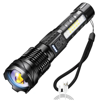 Високо силно LED фенерче USB Typ-C зареждаща горелка Flasglight външно осветление Zoomable преносима светлина отблясъци светлина