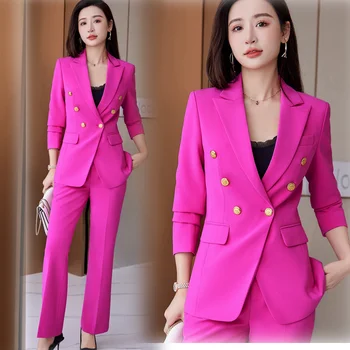 Висококачествен корейски пролетен есенен дамски панталон Официален 2 парче комплект нетактичност жени офис бизнес работа износване яке и панталони