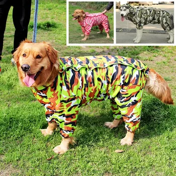 Големи дрехи за кучета Дъждобран Водоустойчиви костюми за кучета Гащеризони за домашни любимци за големи кучета Яке с качулка Poncho Pet Rain Jumpsuit 6XL