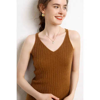 Дамска рокля 100% кашмир плетене спагети каишка дълги рокли зимни меки и топли модни пуловери женски FN01