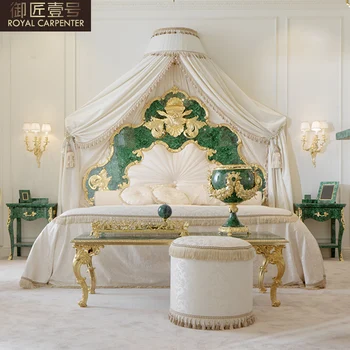 Европейско двойно легло Френска резба от масивна дървесина боядисана кожа на врабче 1,8 метра родителска спалня сватбено легло