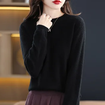 Есен 100% вълнени пуловери Жени Fashiong дизайнер луксозно O-образно деколте плетено облекло дълъг ръкав корейски случайни пуловери момиче върхове