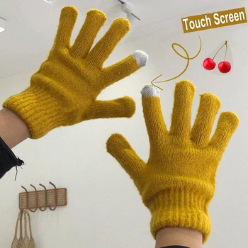 Жени Мъже Топло зимни сензорни ръкавици Stretch плетени ръкавици вълна пълен пръст Guantes женски плетене на една кука на открито колоездене ръкавици