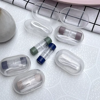 Жените сладък контактни лещи кутия мини прозрачен преносим контакт лещи случай с пинсети носенето инструменти за пътуване комплект притежателя