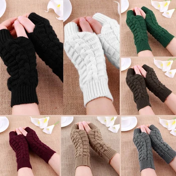 Жените топли плетени зимни ръкавици жени ръка плетене на една кука плетене изкуствена вълна ръкавица ръкавици без пръсти стилен ръка топло зимни ръкавици