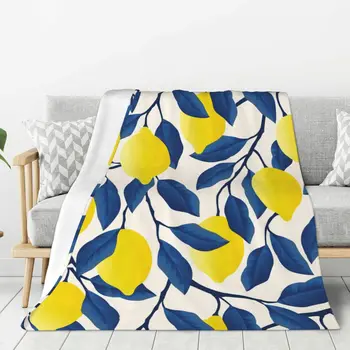Жълт лимон сини листа одеяло топло лек мек плюшени хвърлят одеяло за спалня диван диван къмпинг