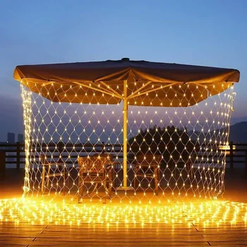 Завеса светлина LED фея низ мрежа Коледа 2Mx2M 144LED ЕС слънчева сватба парти Нова година венец открит градина декорация