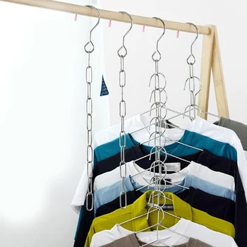  Закачалки за дрехи Висяща верига от неръждаема стомана Плат Килер закачалка Ризи Подредено Спестете място Организатор Закачалки за дрехи