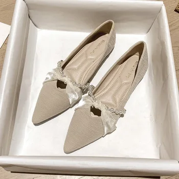 Заострена обувка Дамски есен плоско дъно 2023 Нова мода плитки обувки меки големи размери дамски плътен цвят обувки