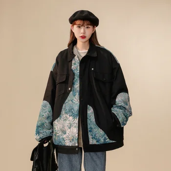 Зимни ежедневни памучни дрехи жени бродерия пачуърк памучно палто женски джоб цип удебелено яке дами корейски версия