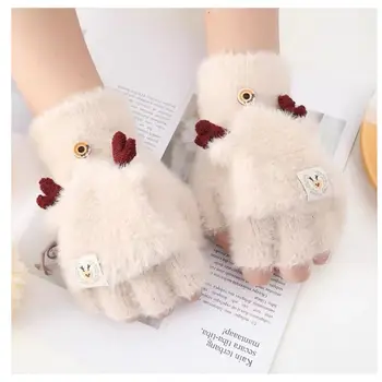 Зимни топли модни плетени флип и половин пръст ръкавици мъже жени термични ръкавици плътен цвят дебели еластични основни плюшени ръкавици