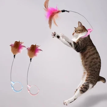 Интерактивни играчки за котки Смешни перо тийзър стик с камбана домашни любимци яка коте играе тийзър пръчка обучение играчки за котки доставки