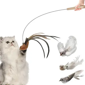 Интерактивни играчки за котки Котешка пръчка Котенца играчки Играйте упражнение перо закачка котка полюс симулация птица тел закачка котка стик