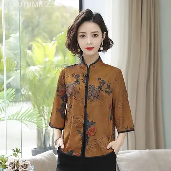 Китайска традиционна рокля Tang костюм Китай стил риза реколта Cheongsam върховете ханфу жени Blusas Harajuku печат блузи Femme
