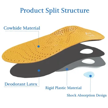 Кожени ортопедични стелки за обувки Висока арка плоски крака подкрепа ортопедичен инструмент подметка годни в O / X крак коригирани инструменти за грижа за краката