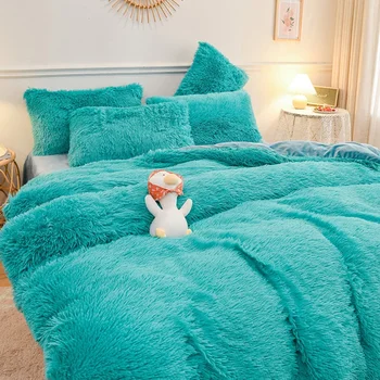 Луксозна зимна топла завивка Mink Velvet Queen King Quilt Covers Coral Fleece Grey Comforter Case Blanket Bedspread Bedding