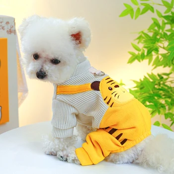 Малки средни дрехи за кучета Рипсено кадифе Сладък жълт малък тигър куче каишка панталони есен и зима топла котка дрехи домашни любимци