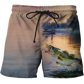 Мода Летни плажни панталони 3D Шорти за плуване Сърф Мъжка дъска Къси панталони Риболовна пейзажна графика Бански Мъжки плажни панталони