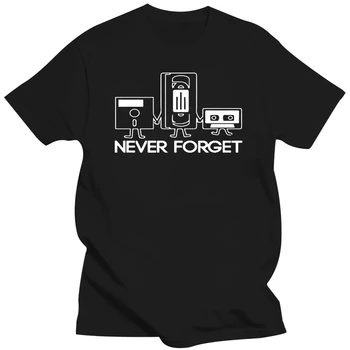 Мода Нови тениски Мъже Къс ръкав Никога не забравяйте Флопи диск VHS касета Tech Geek Print T Ризи Мъжки долни ризи Тениски