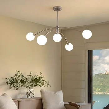Модерни минималистични луксозни полилеи Млечно бяла стъклена топка дизайн Led лампа за всекидневна трапезария спалня U форма висулка светлина