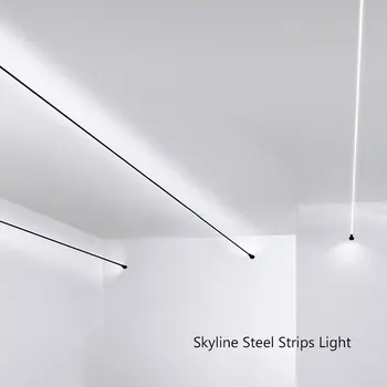 Модерни светодиодни полилеи Skyline Линейна черна стена за хол Трапезария Спалня Кухня Таван лампа Полилей Осветителни тела
