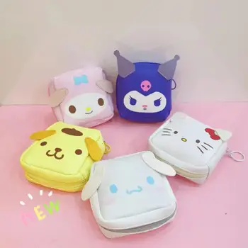Нов Sanrio Kuromi площад монета чанта преносим Hello Kitty санитарна салфетка чанта за съхранение Kawaii Cinnamoroll притежател на карта момиче подарък
