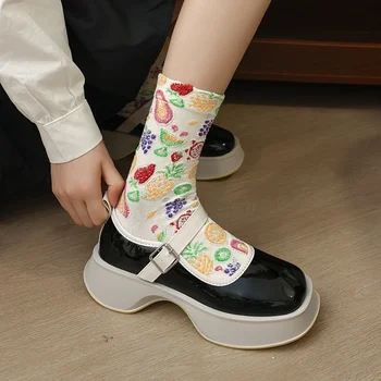 Нов корейски стил дамски чорапи памук Harajuku дамски зимни чорапи комплект Kawaii цвете печат мода улично облекло сладък високо качество