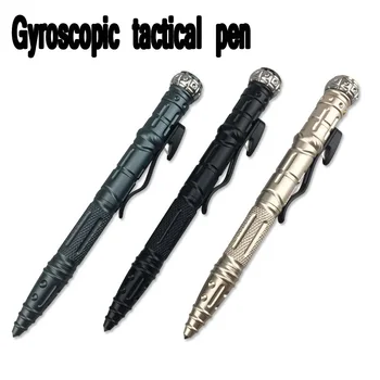 Нова творческа многофункционална жироскопична тактическа писалка с лека химикалка алуминиева сплав външна четка за защита на оцеляването