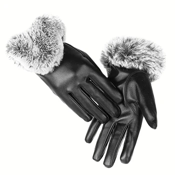 Нови мъжки зимни кожени ръкавици руно удебелени топли ветроупорни жени шофиране мотоциклет езда ръкавици открит спортни ръкавици