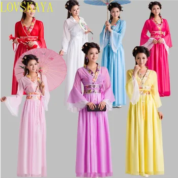 Ново традиционно дамско облекло Китайска фея Древно облекло Детско китайско народно облекло Династия Тан Бял ханфу