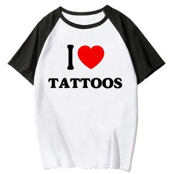 Обичам татуировки писмо печат тениска жени смешно тениска 2000s Y2k естетически дрехи Harajuku пънк тениска женски