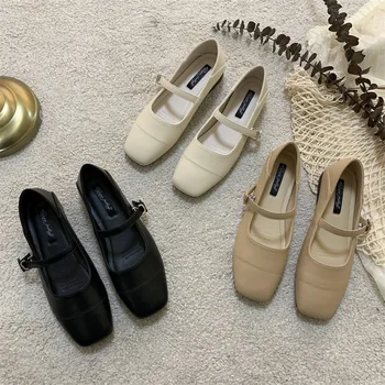 Обувки Жена Удобни и елегантни All-Match женски обувки плитка уста случайни маратонки квадратни пръсти Oxfords рокля ретро Leathe