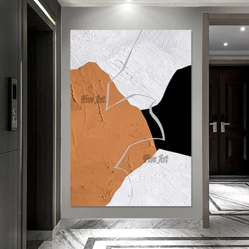 Оранжево черно акрилна декорация палитра нож маслена живопис дизайн открит стена изкуство абстрактно платно картина без рамка Showpiece