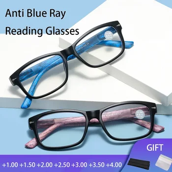 Очила за четене за мъже Дървесна зърнена пролетна панта Мъжки очила за четене Anti Blue Ray Hyperopia Очила жени