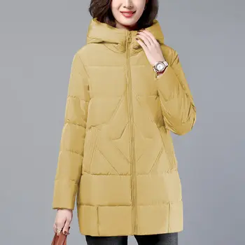 Паркас Дамски Зимни Средно дълги Корейска мода Свободно дебело топло яке Просто свободно време 2022 Жени Палта с качулка Зимни якета