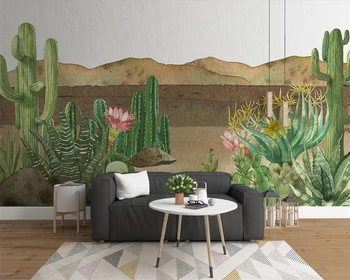 Персонализиран тапет Модерен минималистичен телевизор фон стена Скандинавско тропическо растение фламинго кактус фон 3d тапет